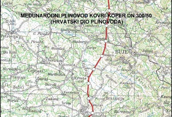 Plinovod kovri koper karta