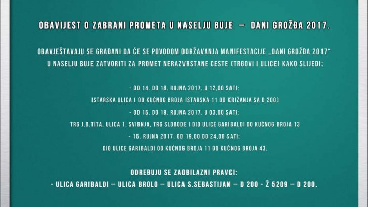 Zabrana prometa obavijest buje 12917