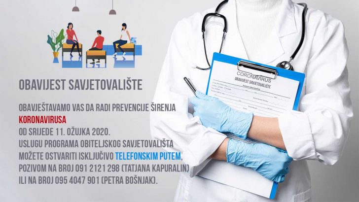 Obavijest savjetovaliste koronavirus