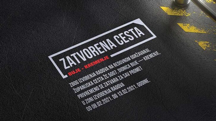 Županijska cesta ŽC 5007 - Buje-Kremenje - privremeno zatvaranje za promet
