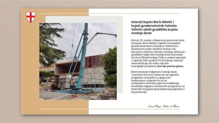 Istarski župan Boris Miletić i bujski gradonačelnik Fabrizio Vižintin obišli gradilište bujske srednje škole