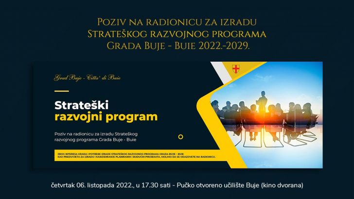 Poziv na radionicu za izradu Strateškog razvojnog programa Grada Buje - Buie 2022.-2029.