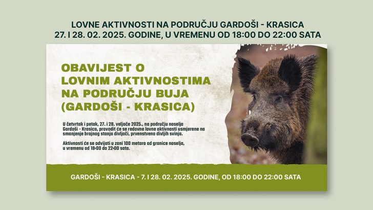 Obavijest o lovnim aktivnostima na području Gardoši - Krasica