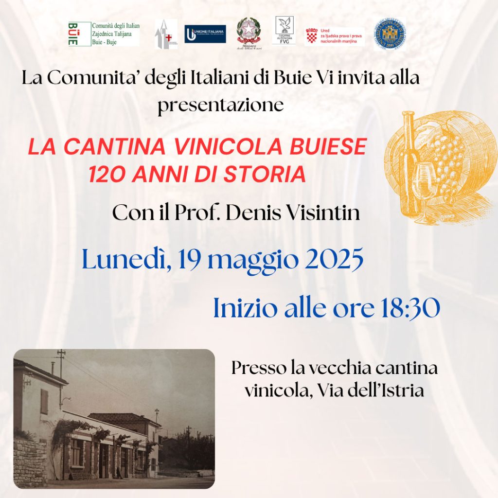 La Comunità degli Italiani di Buie invita a una serata dedicata alla storia vinicola buiese