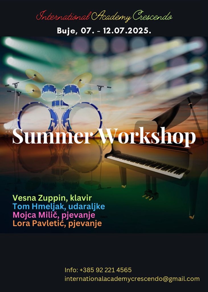 Crescendo ljeto u Bujama – glazbeni workshop za pjevače, pijaniste i perkusioniste
