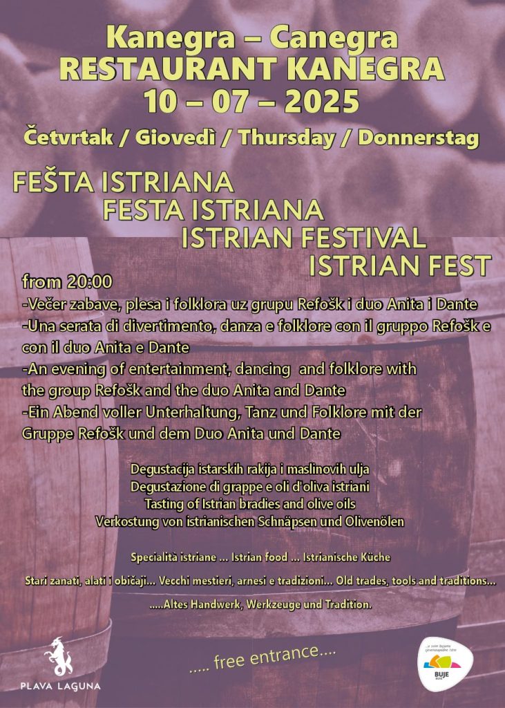 Fešta Istriana u Kanegri – večer istarske tradicije, glazbe i okusa