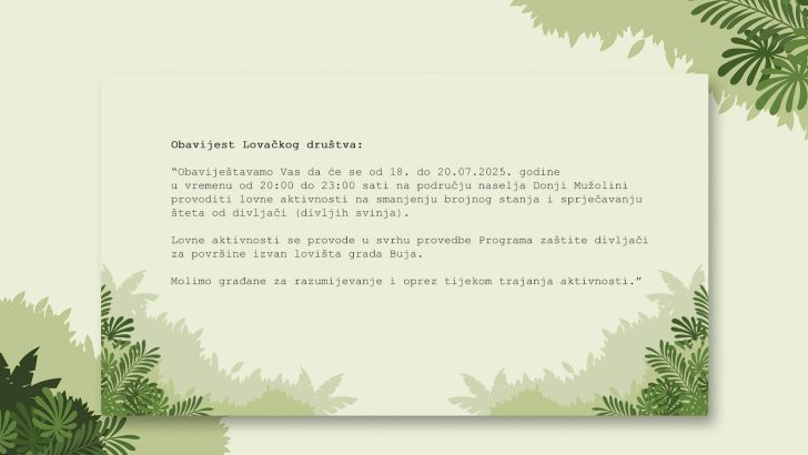 Obavijest Lovačkog drušva