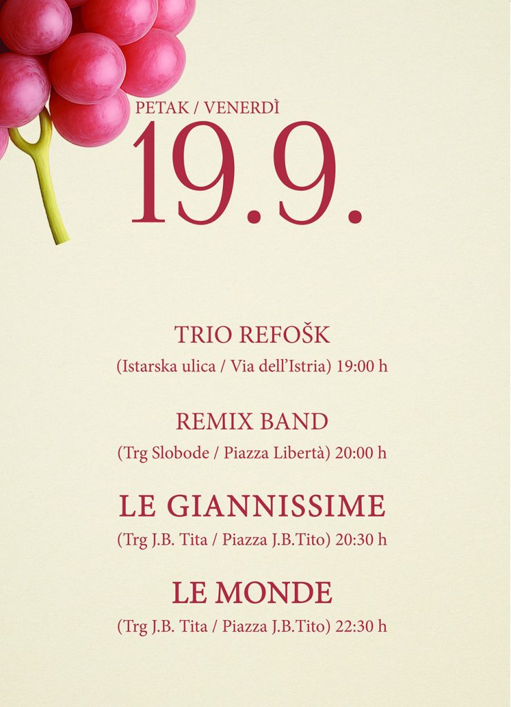 U Bujama se od petka 19. do nedjelje 21. rujna održavaju 119. Dani grožđa – poznata istarska fešta koja okuplja vino, glazbu, kulturu i ljude.