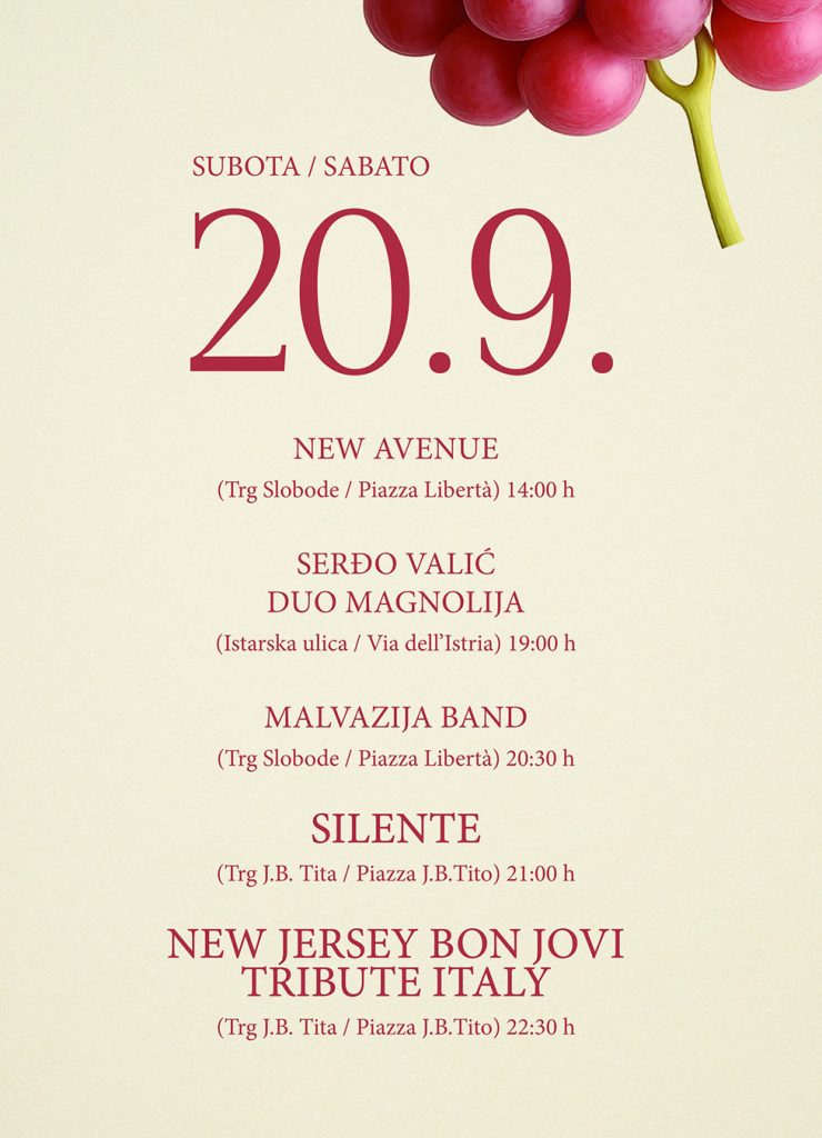 U Bujama se od petka 19. do nedjelje 21. rujna održavaju 119. Dani grožđa – poznata istarska fešta koja okuplja vino, glazbu, kulturu i ljude.