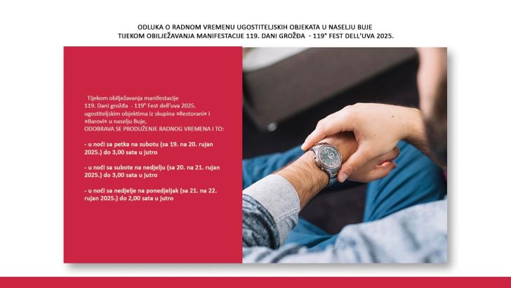 Odluka o produženju radnog vremena tijekom manifestacije Dani grožđa 2025.
