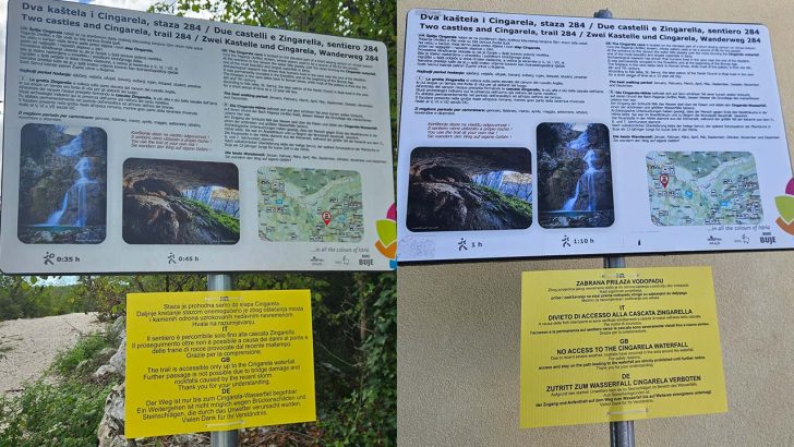 Upozorenje - vodopad Cingarela