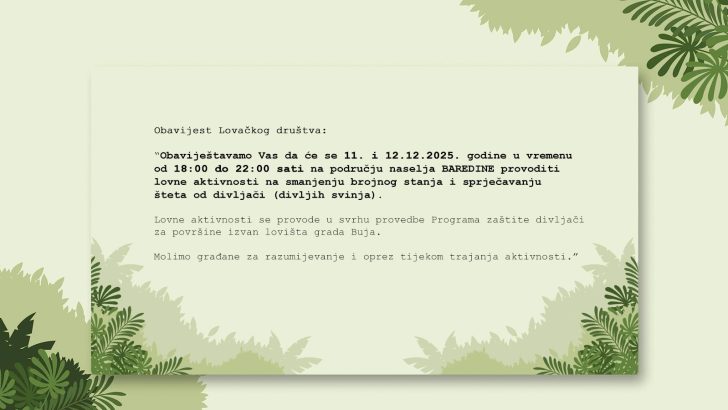 Obavijest lovačkog društva