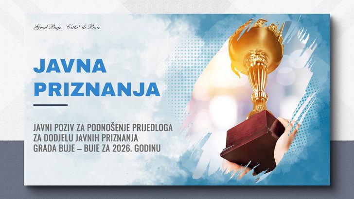 Javni poziv za podnošenje prijedloga za dodjelu javnih priznanja Grada Buje – Buie za 2026. godinu