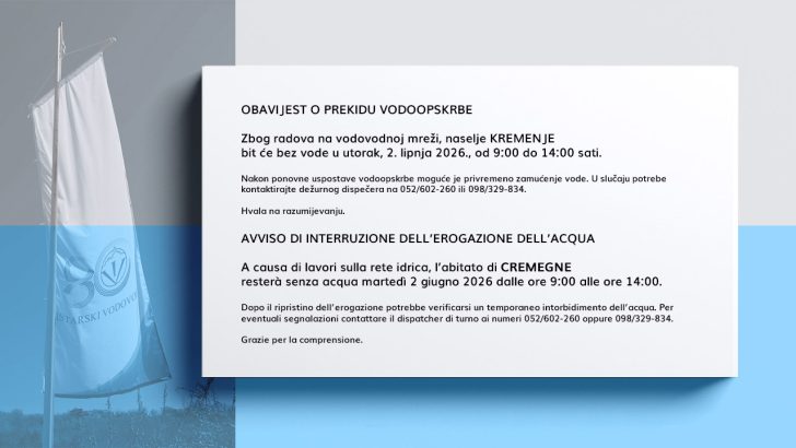 Prekid vodoopskrbe u Kremenju 2. lipnja 2026.
