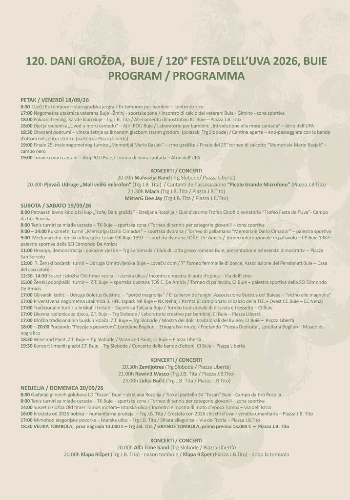 Program 120. Dana grožđa u Bujama – tri dana tradicije, glazbe i zabave