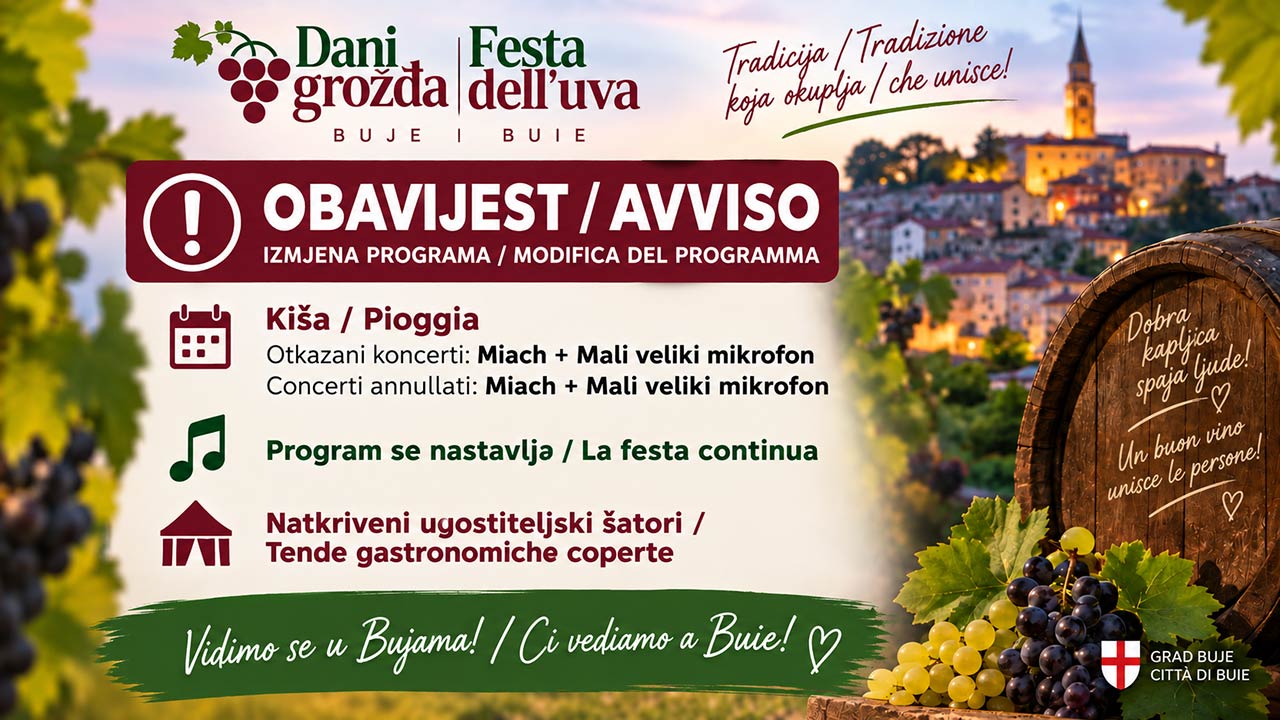 Obavijest o izmjeni programa Dana grožđa