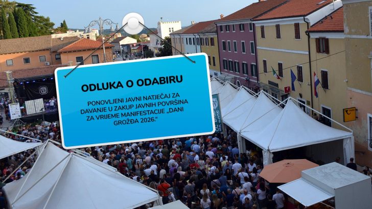 Objavljena je Odluka o odabiru ponuditelja u ponovljenom javnom natječaju za zakup javnih površina tijekom manifestacije Dani grožđa 2026.
